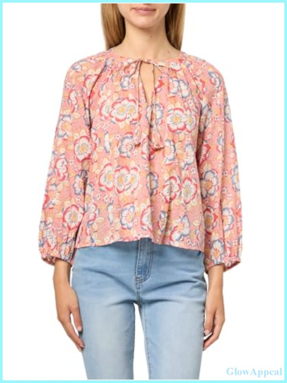 Reese Begonia Cotton Print Blouse Split Neck Long Sleeve